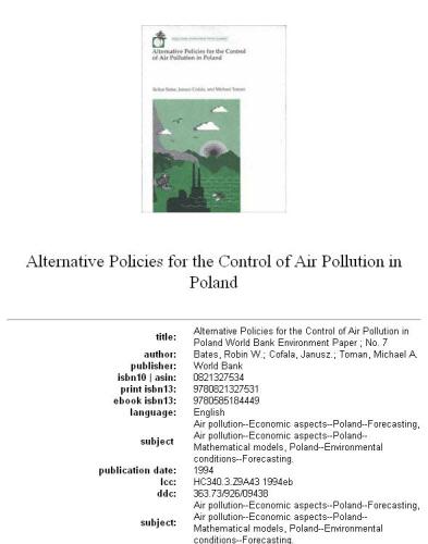 Alternative Policies For The Control Of Air Pollution In Poland