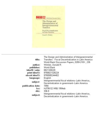 The Design and Administration of Intergovernmental Transfers