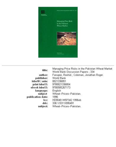 Managing Price Risks In The Pakistan Wheat Market