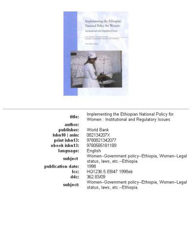Implementing the Ethiopian National Policy for Women