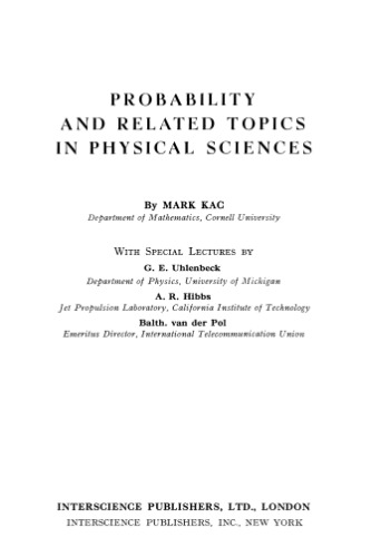 Probability and Related Topics in Physical Sciences (Lectures in Applied Mathematics Series, Vol 1a)