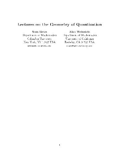 Lectures on the Geometry of Quantization (Berkeley Mathematical Lecture Notes ; Vol 8) BMLN/8