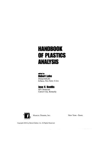 Handbook of Plastics Analysis