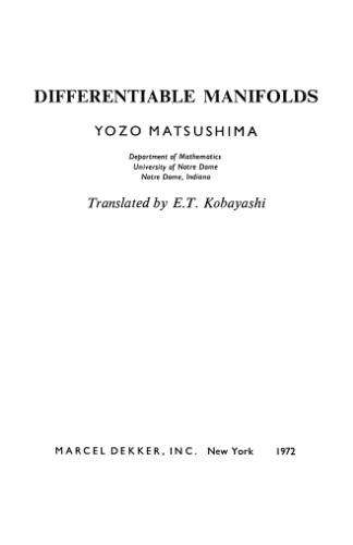 Differentiable Manifolds (Pure and applied mathematics)