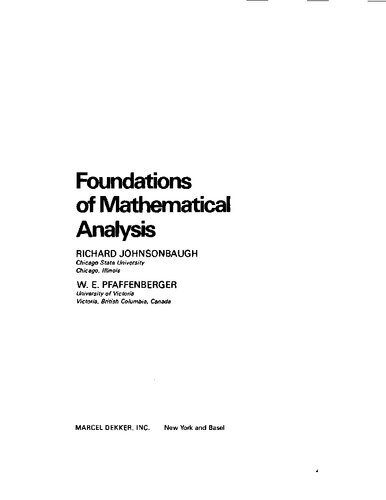 Foundations Of Mathematical Analysis