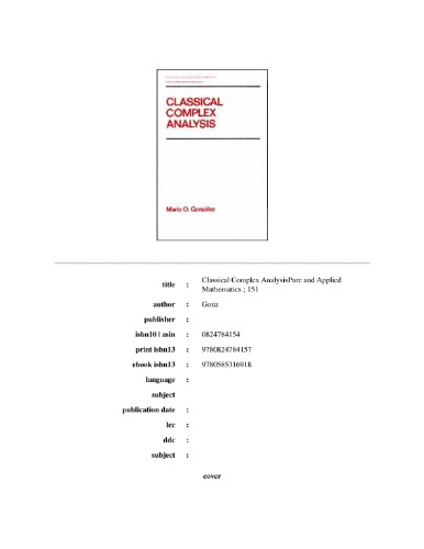 Classical Complex Analysis