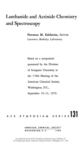 Lanthanide and Actinide Chemistry and Spectroscopy