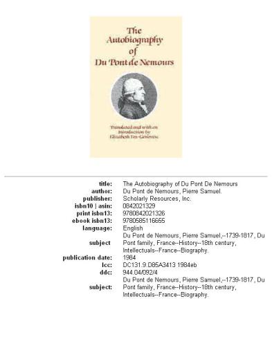 Autobiography of DuPont de Nemours