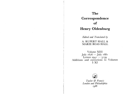 Correspondence of Henry Oldenburg (Oldenburg, Henry//Correspondence)