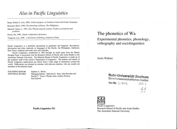 The phonetics of Wa : experimental phonetics, phonology, orthography and sociolinguistics