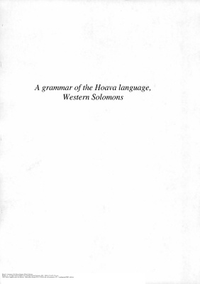 A grammar of the Hoava language, Western Solomons