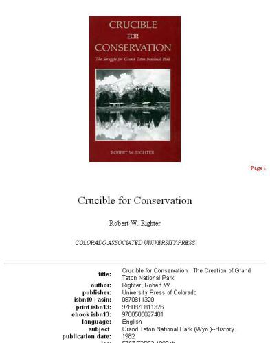 Crucible for Conservation The Struggle for Grand Teton National Park