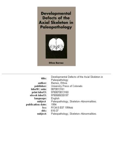 Developmental Defects Of The Axial Skeleton In Paleopathology