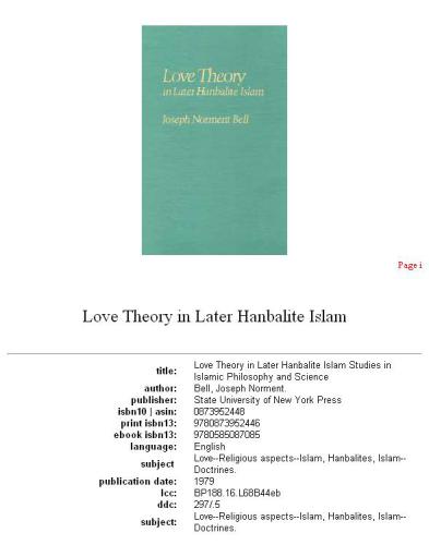 Love Theory in Later Hanbalite Islam