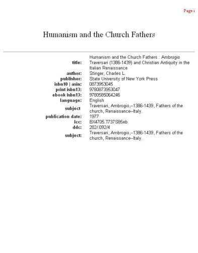 Humanism and the Church Fathers