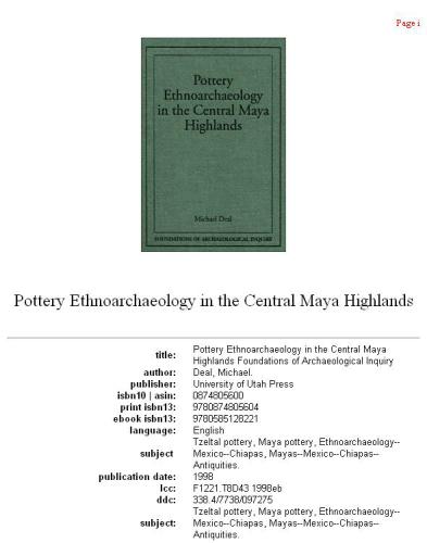 Pottery Ethnoarchaeology in the Central Maya Highlands