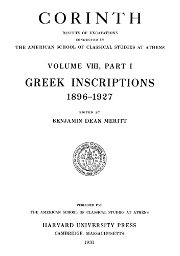 Greek Inscriptions, 1896-1927