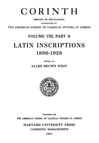 Latin Inscriptions, 1896-1926