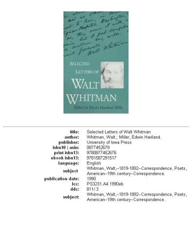 Selected Letters of Walt Whitman