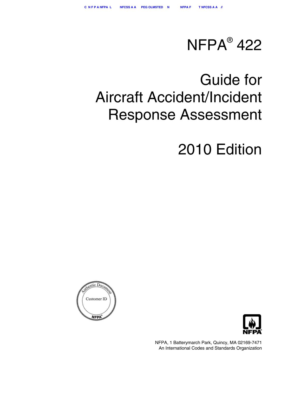 NFPA®  422  Guide for Aircraft Accident/Incident Response Assessment