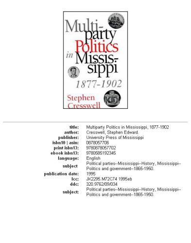 Multiparty Politics in Mississippi, 1877-1902