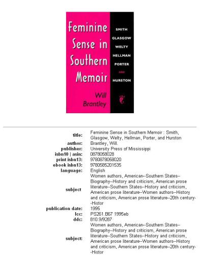 Feminine Sense in Southern Memoir