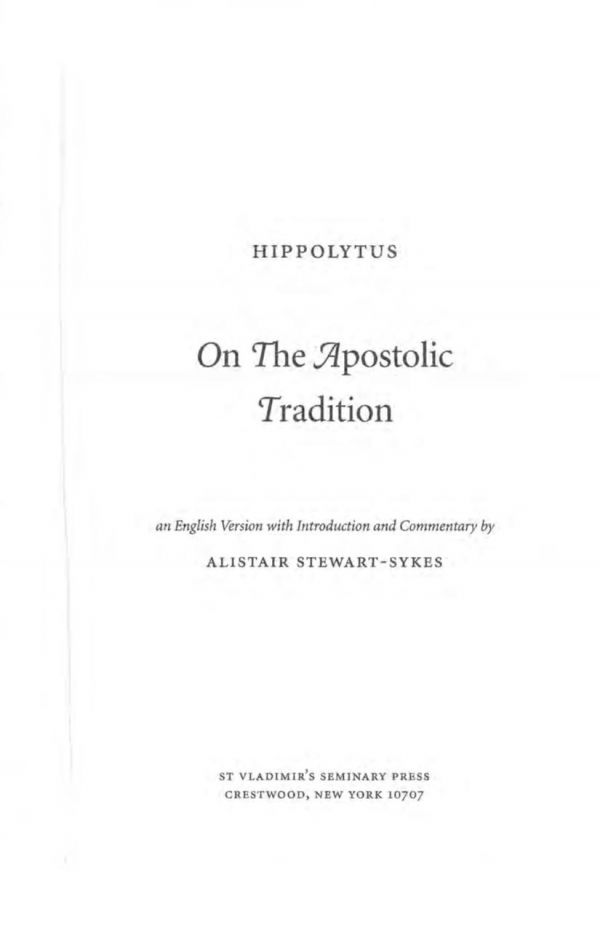 On the Apostolic Tradition