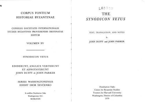 The Synodicon Vetus (Corpus Fontium Historiae Byzantinae ; V. 15)