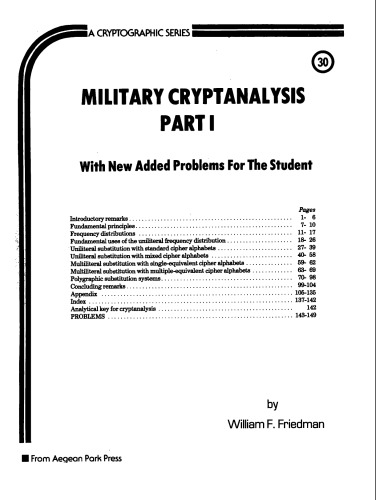 Military cryptanalysis. Part IV, Transposition and fractionating systems