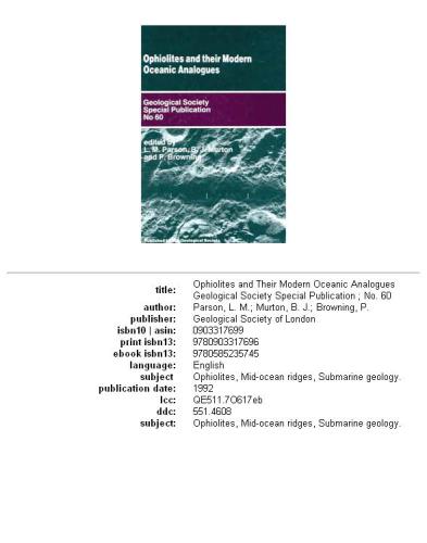 Ophiolites And Their Modern Oceanic Analogues