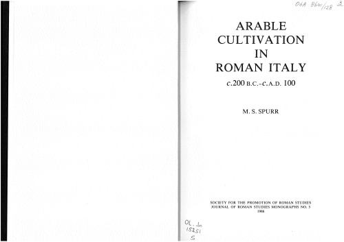 Arable cultivation in Roman Italy : c. 200 B.C. - c. A.D. 100