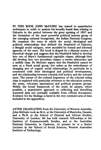 The making of a colonial mind : a quantitative study of the Bhadralok in Calcutta, 1857-1885