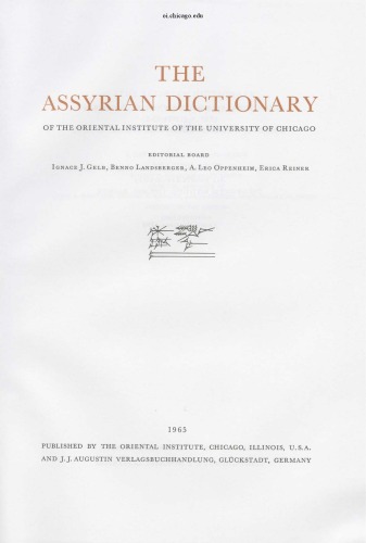 Assyrian Dictionary of the Oriental Institute of the University of Chicago, Volume 2, B