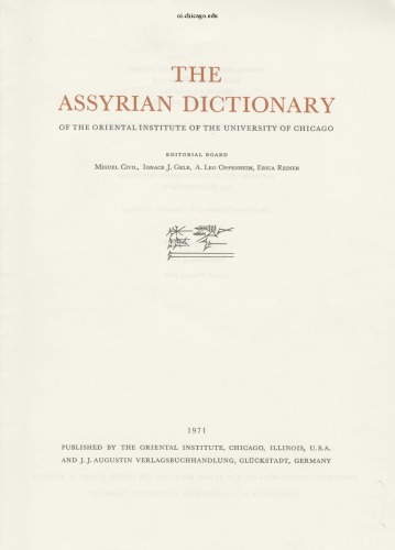 Assyrian Dictionary of the Oriental Institute of the University of Chicago, Volume 8, K