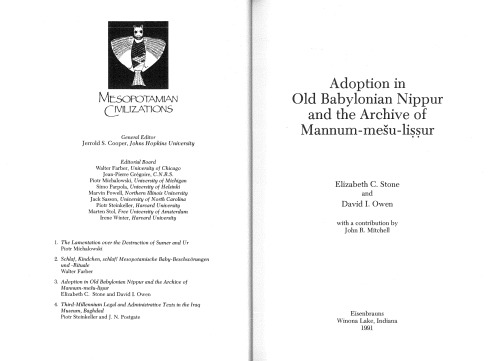 Adoption in Old Babylonian Nippur and the Archive of Mannum-Mesu-Lissur