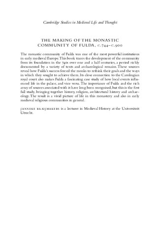 The Making of the Monastic Community of Fulda, C.744-C.900