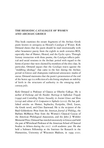 The Hesiodic Catalogue of Women and Archaic Greece