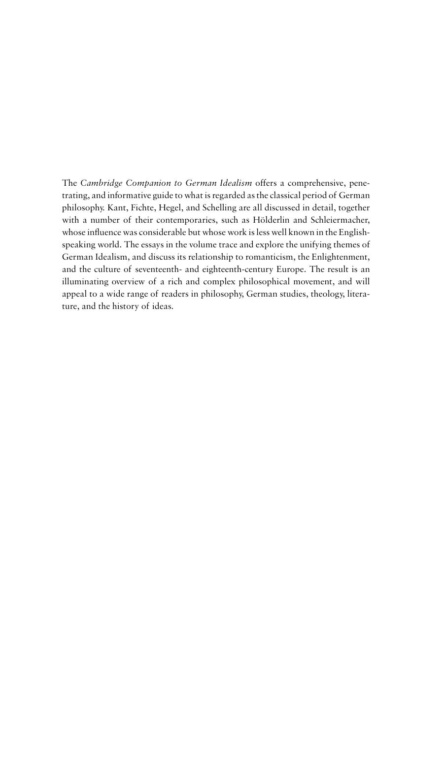 The Cambridge Companion to German Idealism