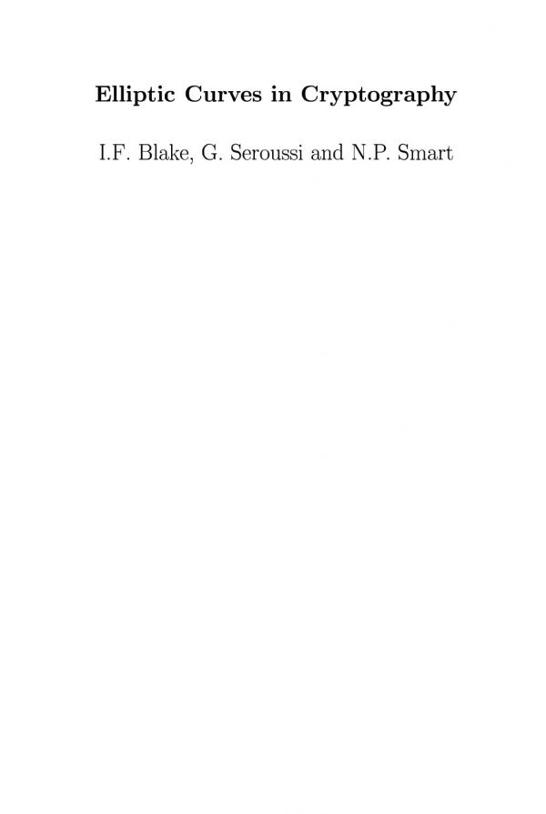 Elliptic Curves in Cryptography