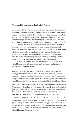 Temporal Dynamics and Ecological Process