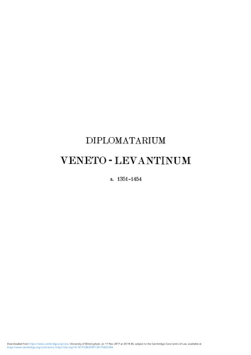 Diplomatarium Veneto-Levantinum 2 Volume Set