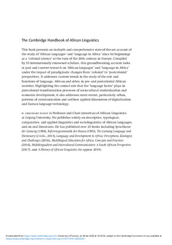 The Cambridge Handbook of African Linguistics