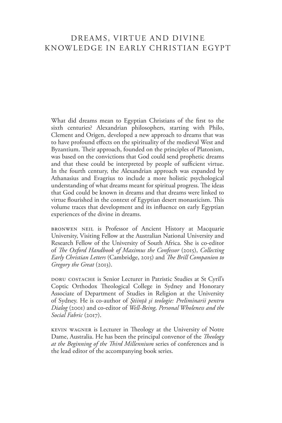 Dreams, Virtue and Divine Knowledge in Early Christian Egypt