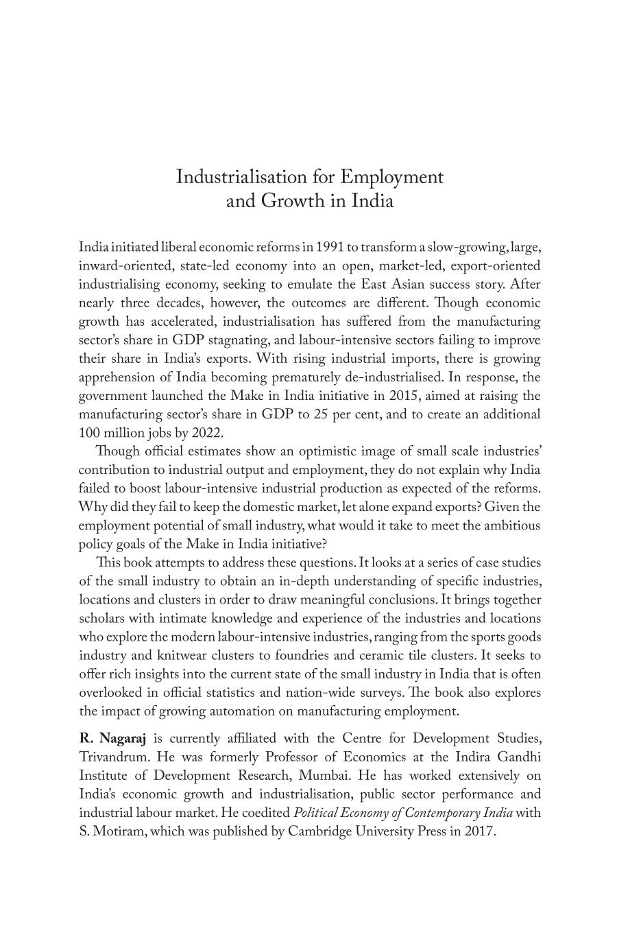 Industrialisation for Employment and Growth in India