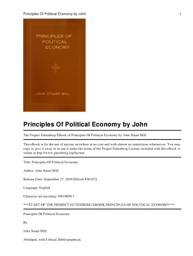 Principles of political economy, with some of their applications to social philosophy