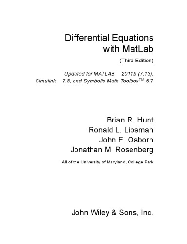 Differential Equations with MATLAB