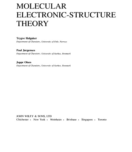 Molecular Electronic-Structure Theory