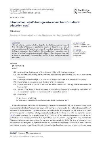 What's Transgressive about Trans* Studies in Education Now?