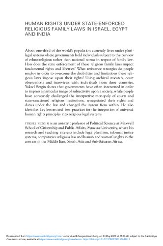 Human Rights Under State-Enforced Religious Family Laws in Israel, Egypt and India