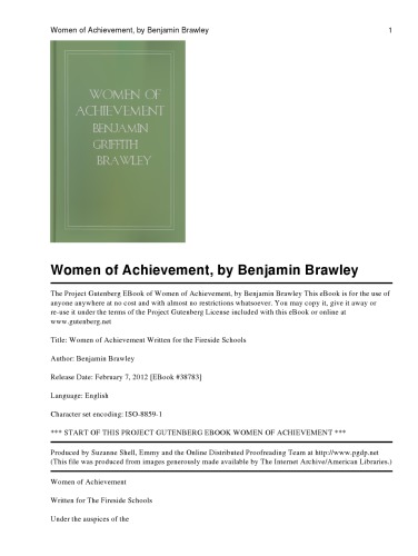 Women of achievement : written for the fireside schools, under the auspices of the woman's ...